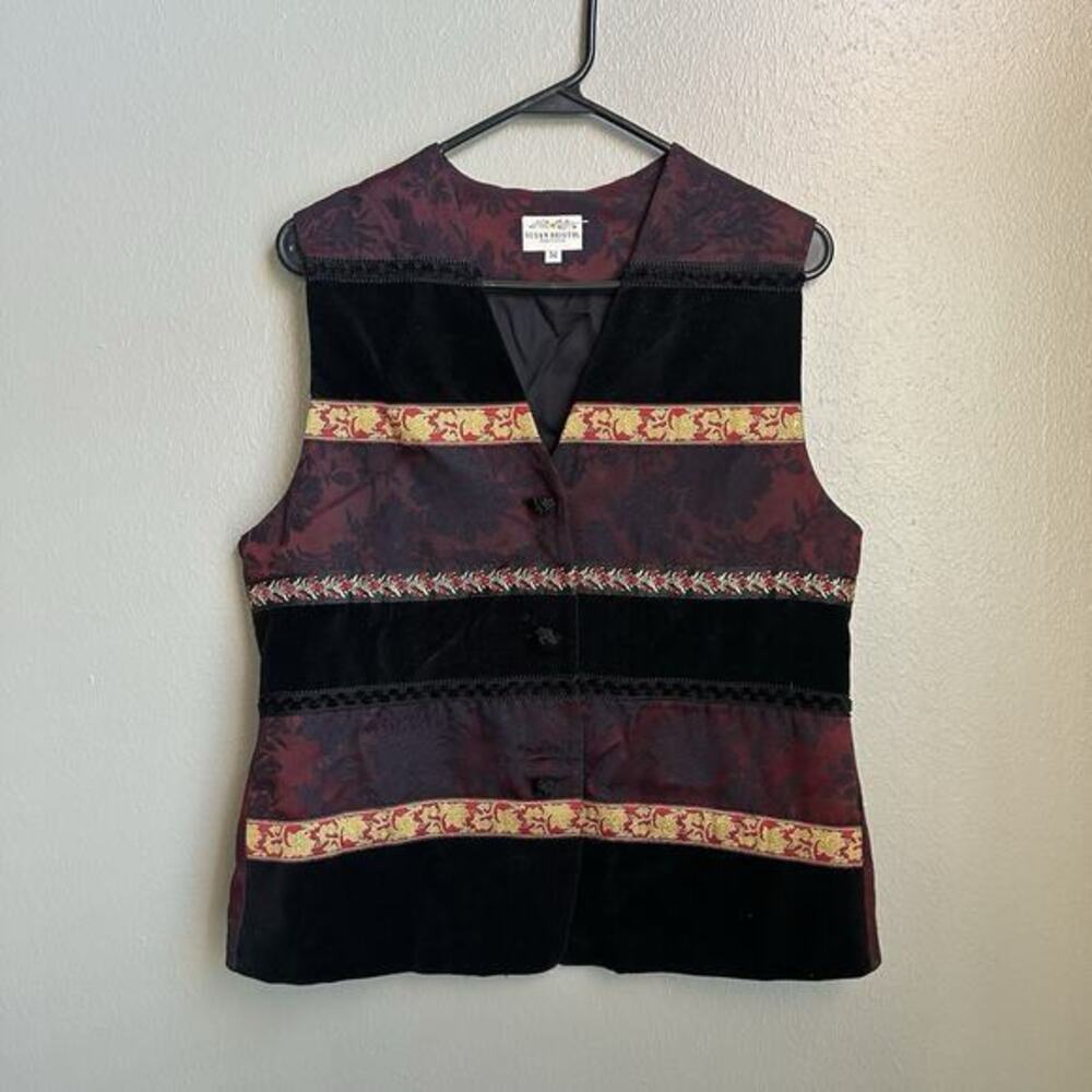 Vintage‎ Susan Bristol Women’s Velvet Floral Jacquard Vest M Whimsigoth Boho